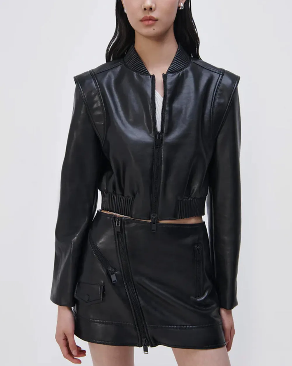 Black Vegan Leather Doreen Boxy Bomber Jacket