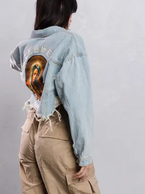 BLESSED Virgin Mary Crop Denim Jacket