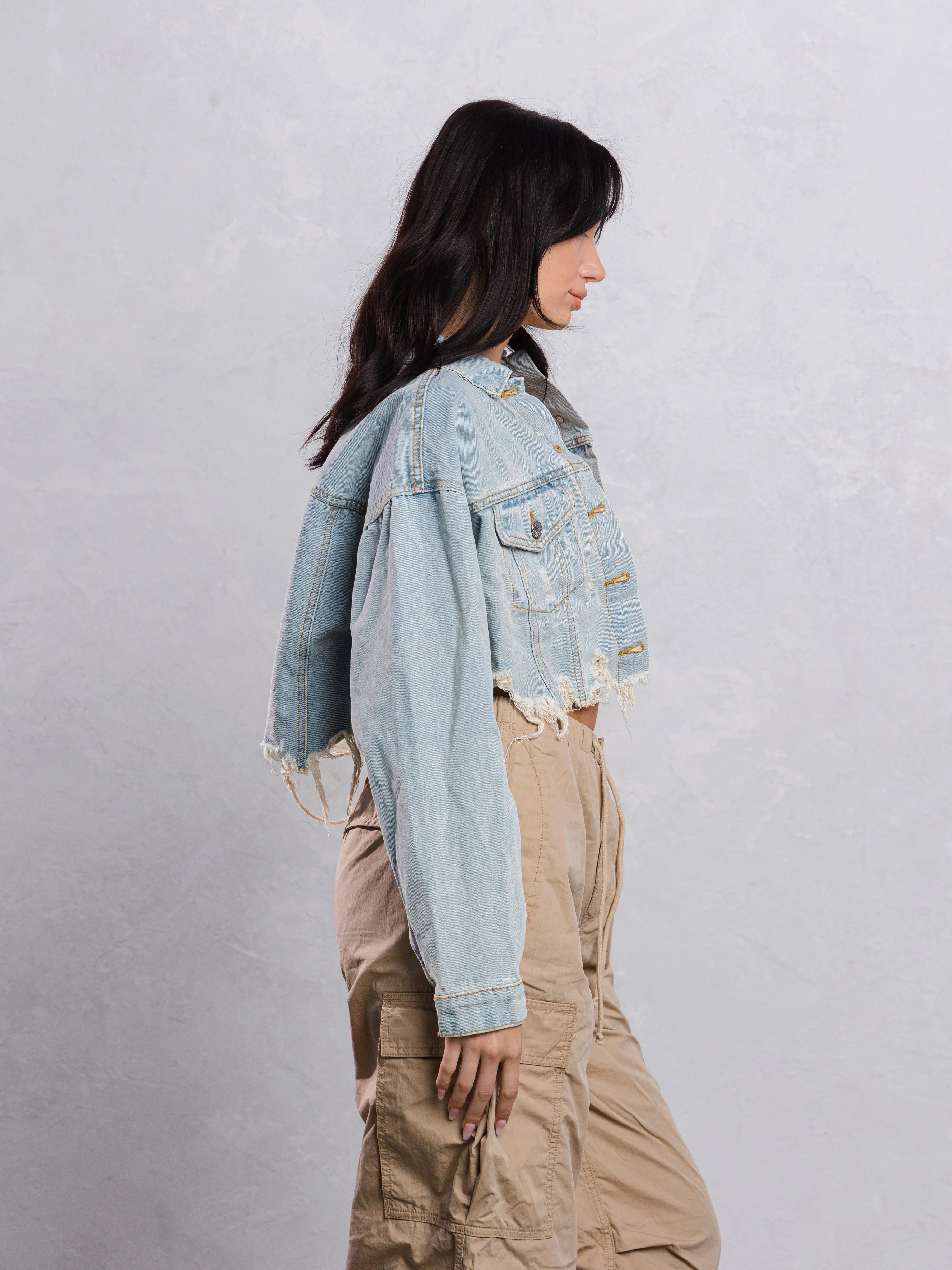 BLESSED Virgin Mary Crop Denim Jacket