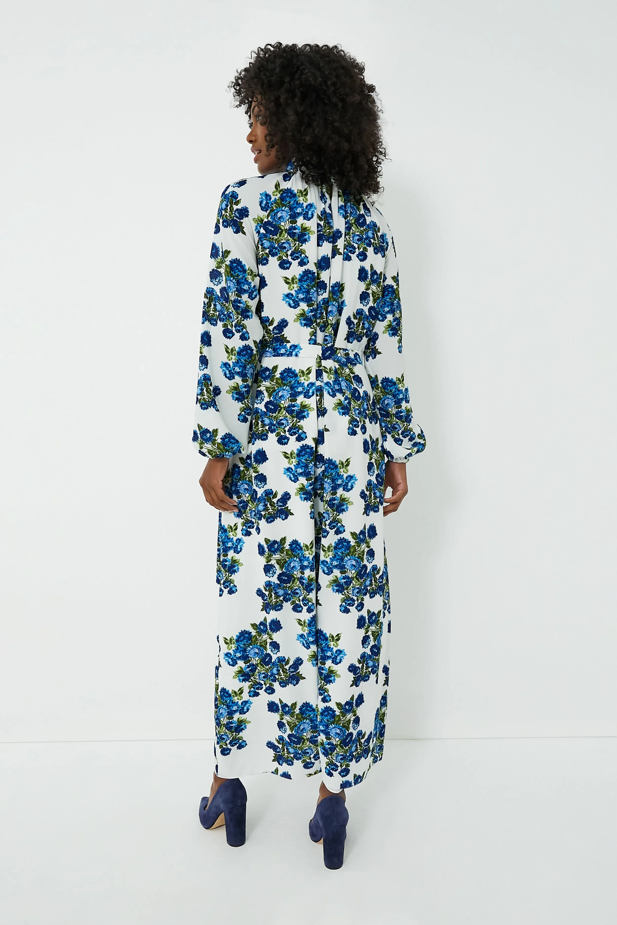 Blue Flower Bouquet Elanda Crepe Georgette Dress