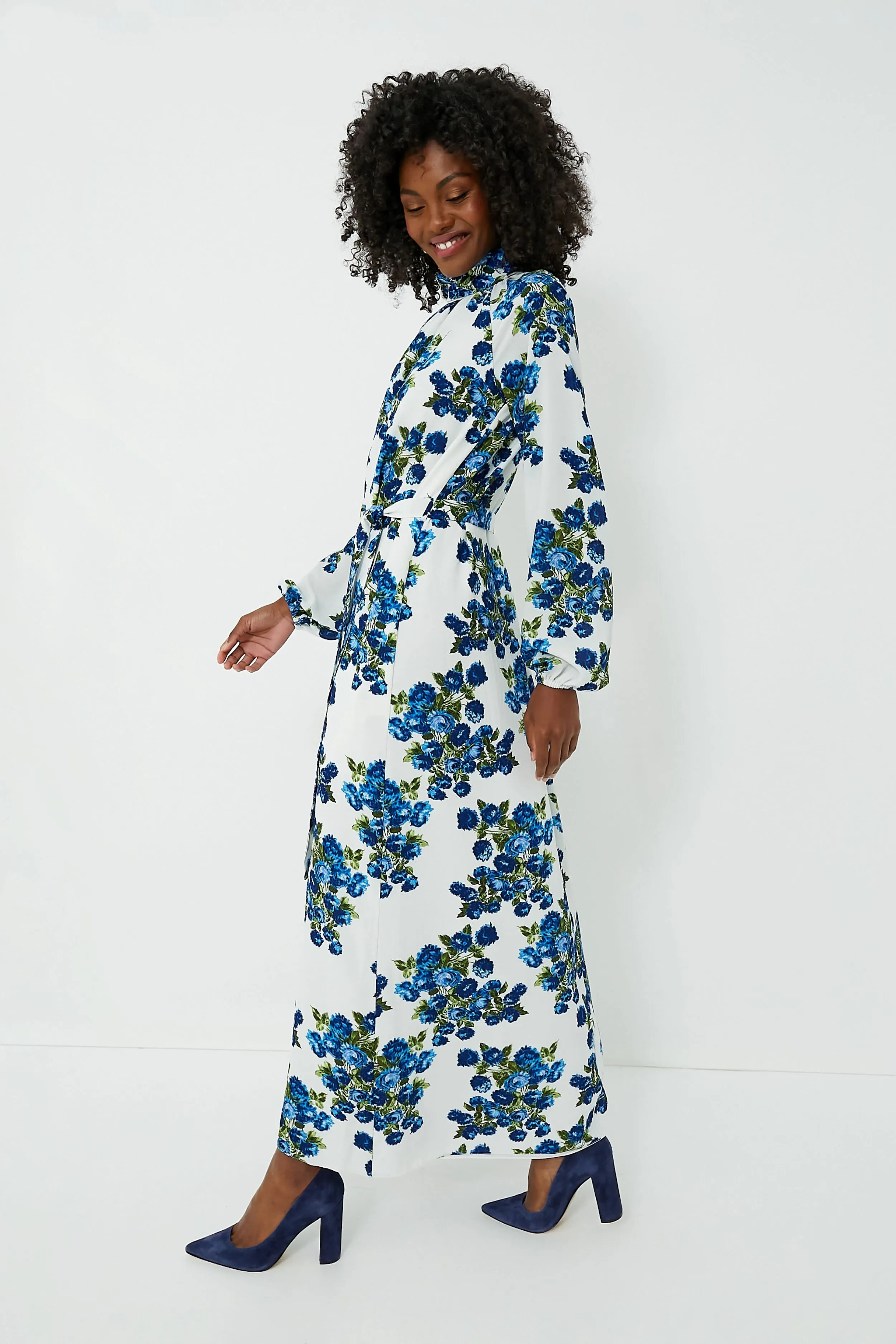 Blue Flower Bouquet Elanda Crepe Georgette Dress