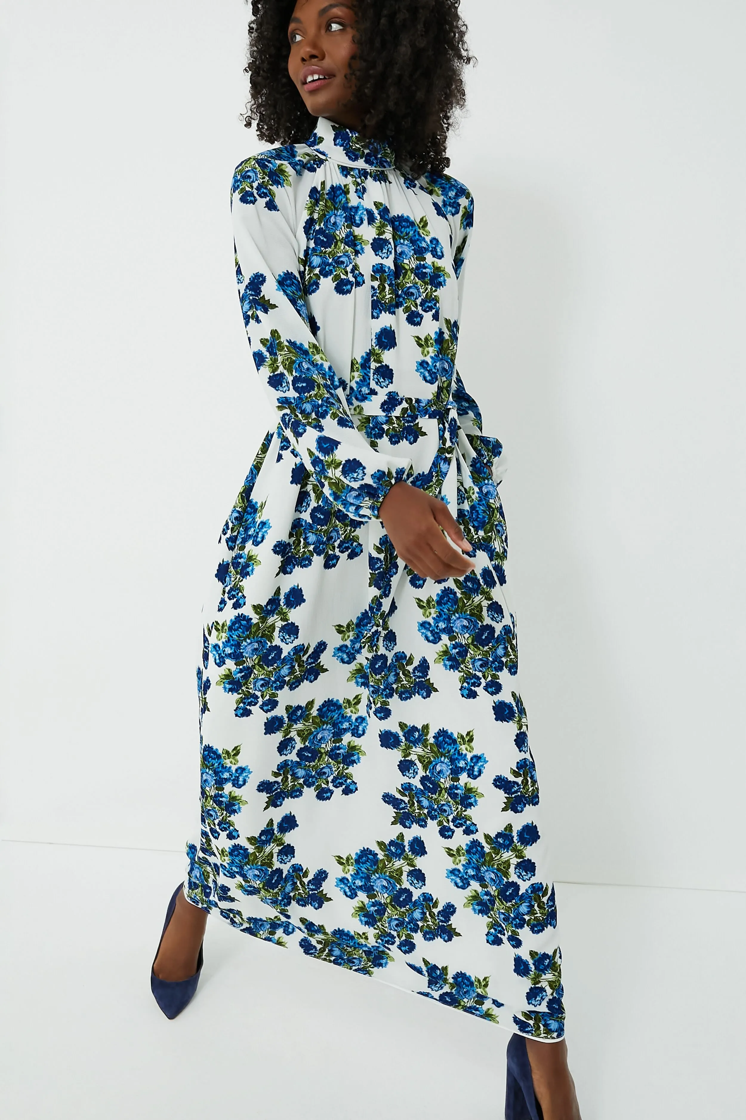 Blue Flower Bouquet Elanda Crepe Georgette Dress