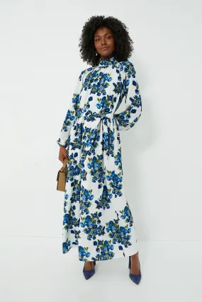 Blue Flower Bouquet Elanda Crepe Georgette Dress