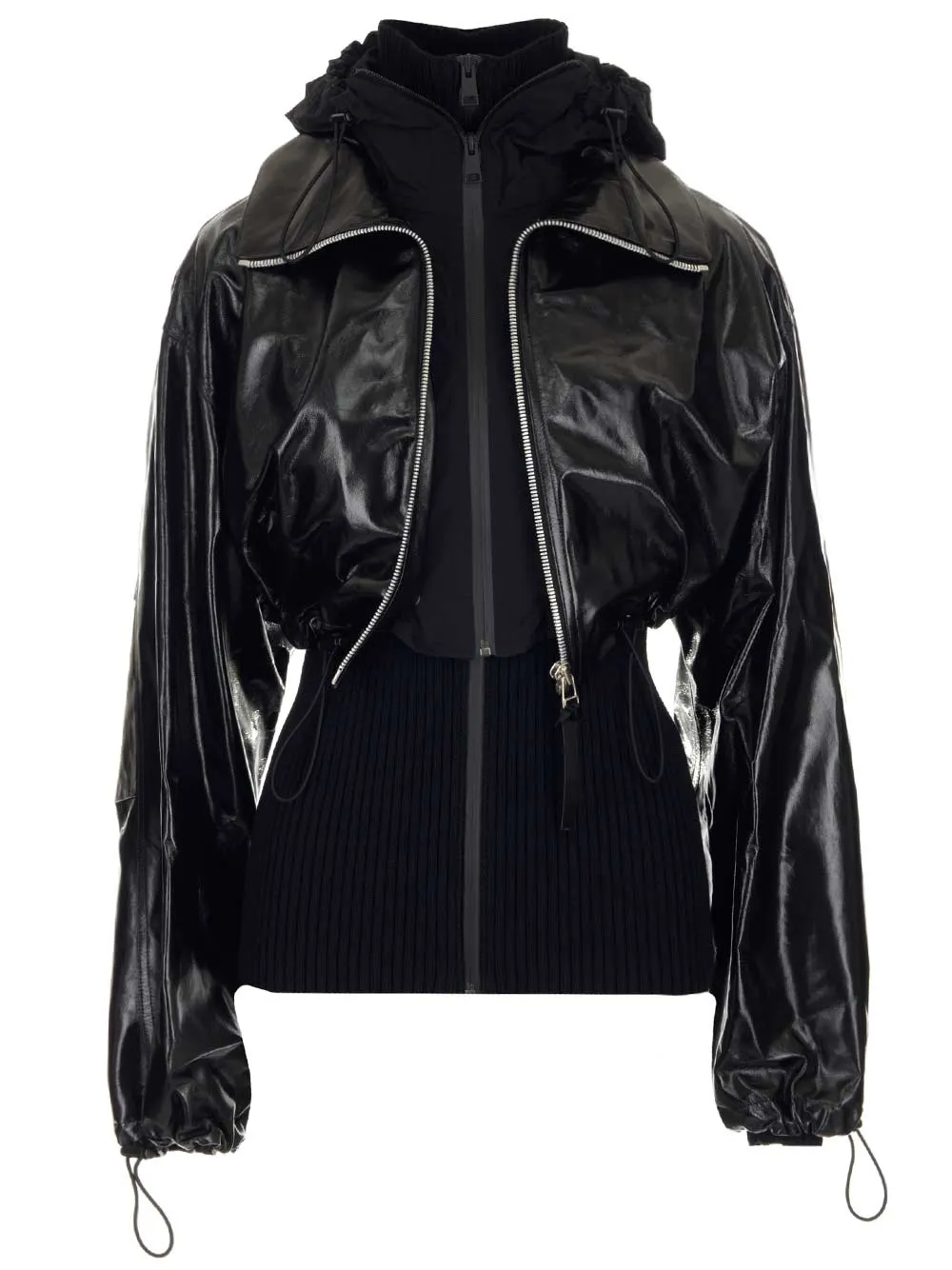 Bottega Veneta Knit-Detailed Cropped Leather Jacket