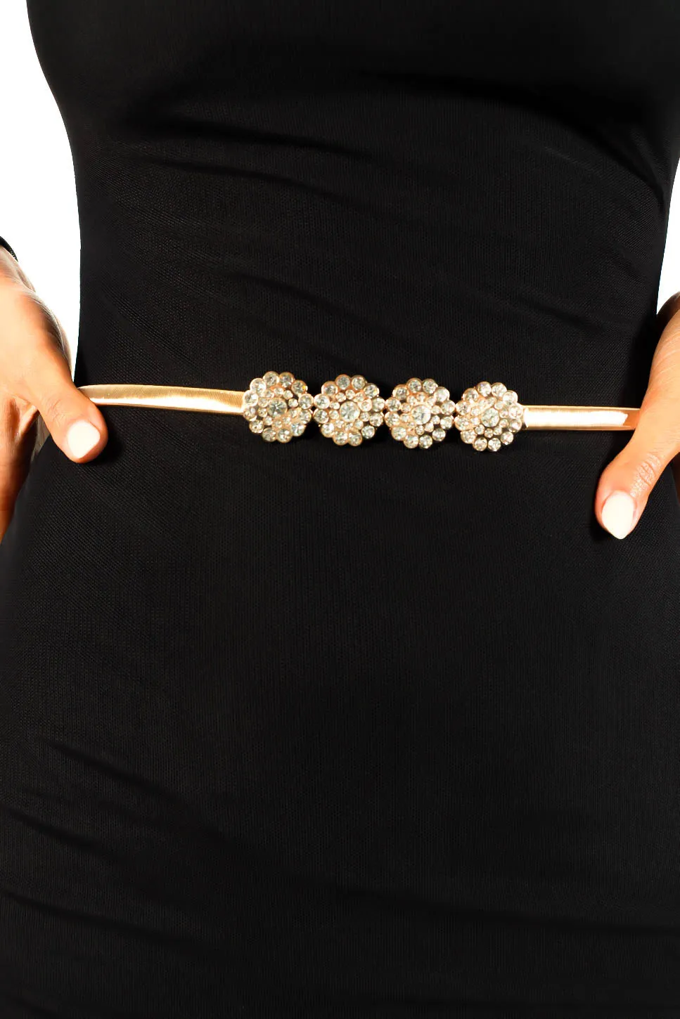 Bright Blooming - Gold Diamante Strechy Belt