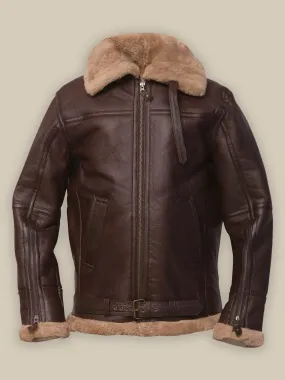 Brown Sheepskin Bomber Leather Jacket For Men