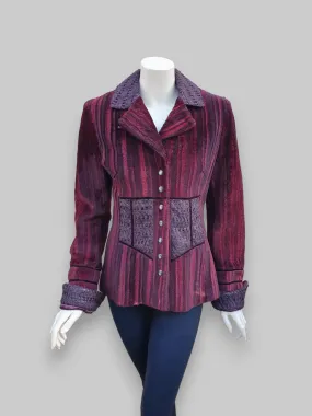 Burgundy Knit & Leather Treatment Shearling Jacket -Medium