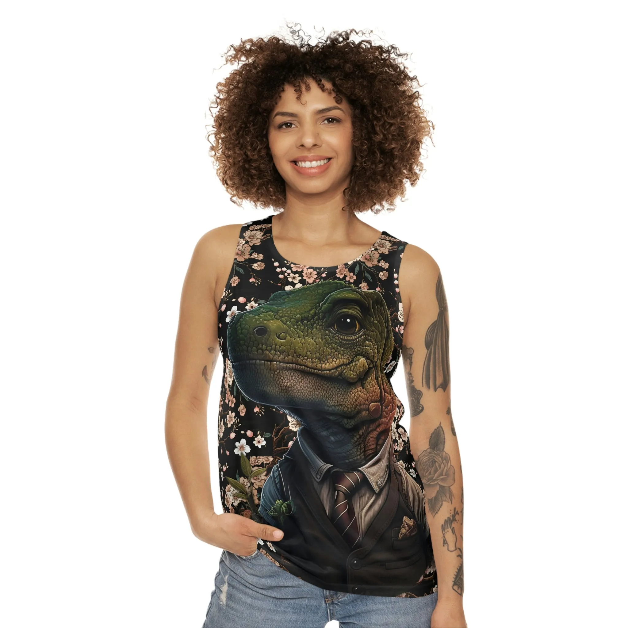 Business Dinosaur Cherry Blossom Tank Top #1