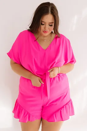 Cali Chick Romper In Hot Pink Curves