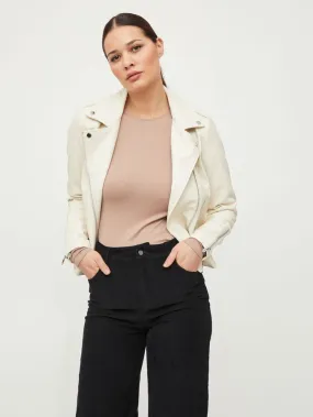 Cara Faux Leather Biker Jacket (Cream)