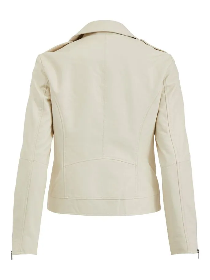 Cara Faux Leather Biker Jacket (Cream)