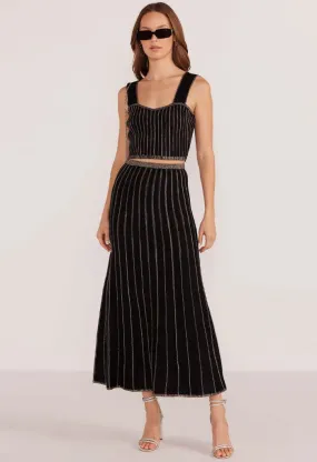 Celia Lurex Stripe Midi Skirt-Black/Champagne