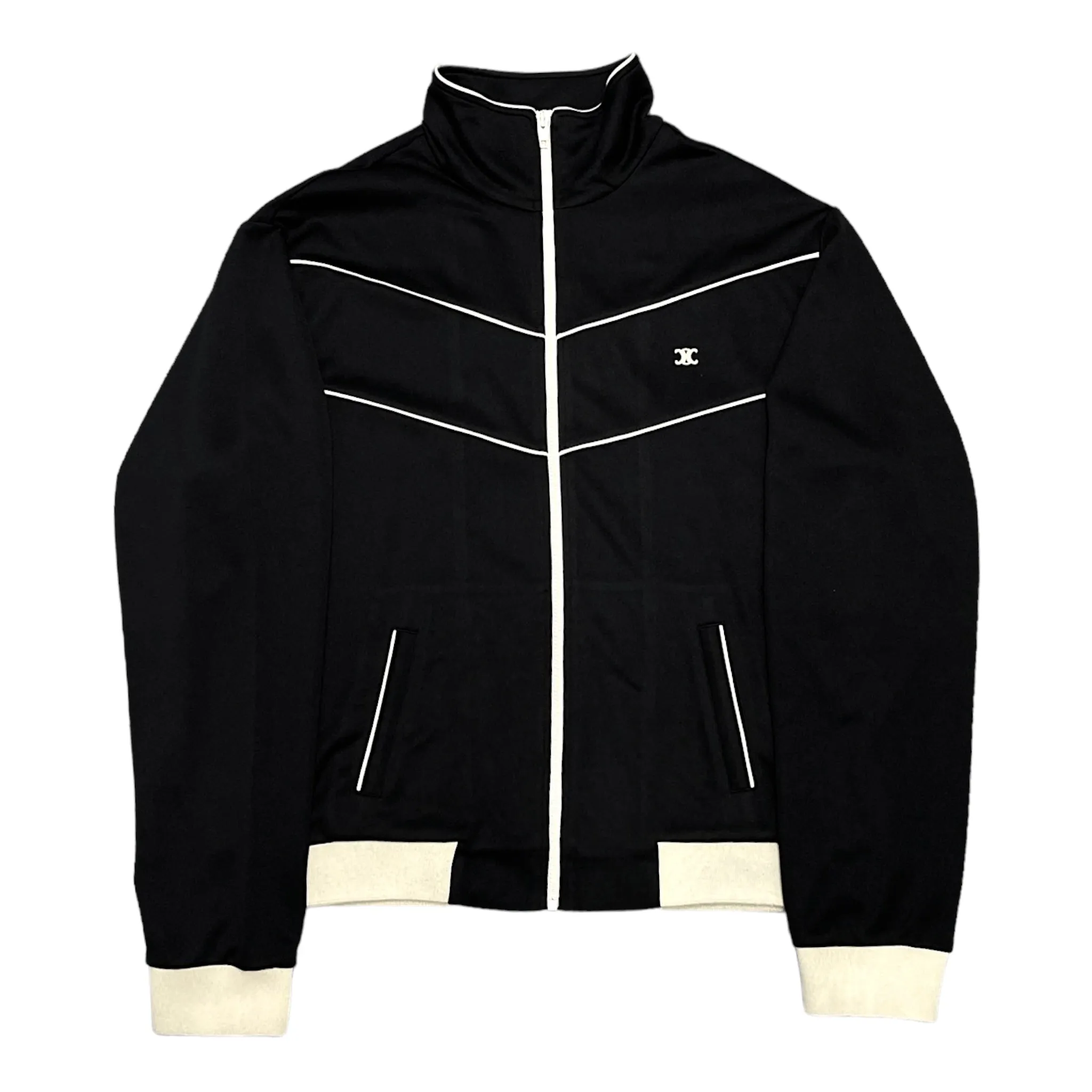 Celine Small Logo Track Jacket Black Cream Pre-Owned