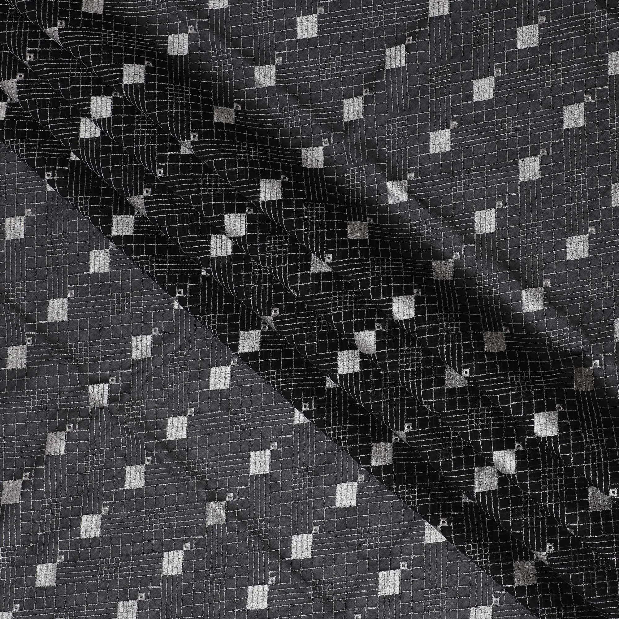 Charcoal Geometric Embroidered Cotton Voile for Sudanese Thobe - 140cm x 4.5 Mtrs piece-D18596