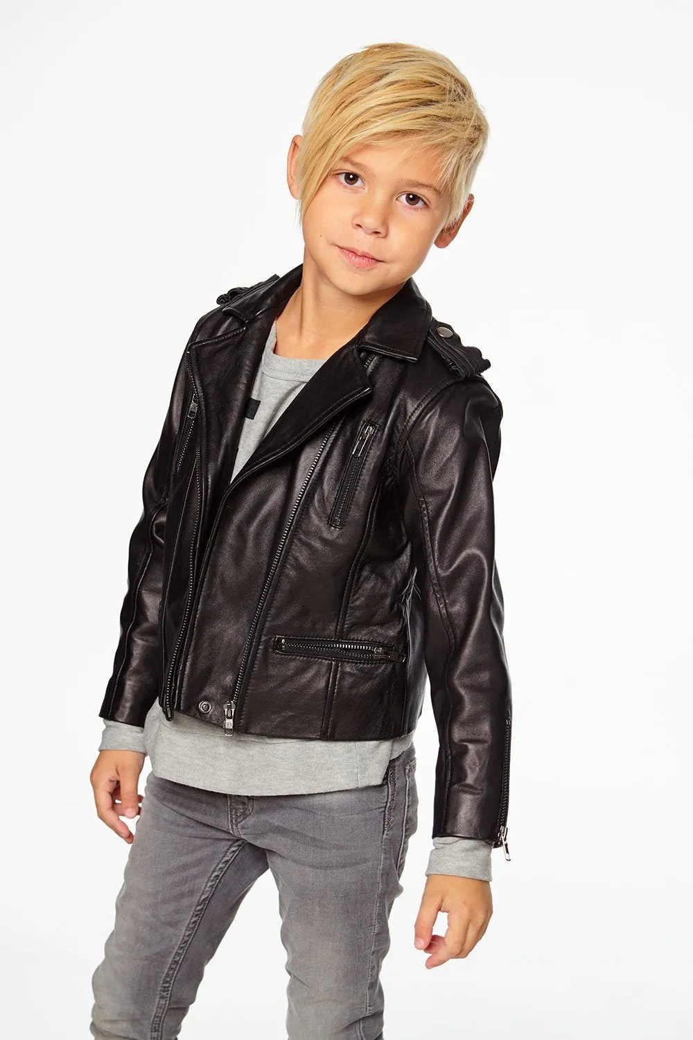 Chaser Kids Matte Vegan Leather Moto Jacket w/Zippers