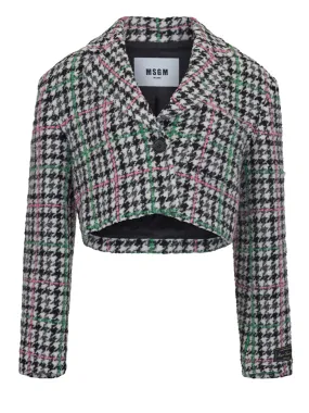 Checkered Single Breasted Cropped Jacket