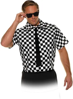 Chequered Black and White 80s Plus Size Mens Costume Shirt