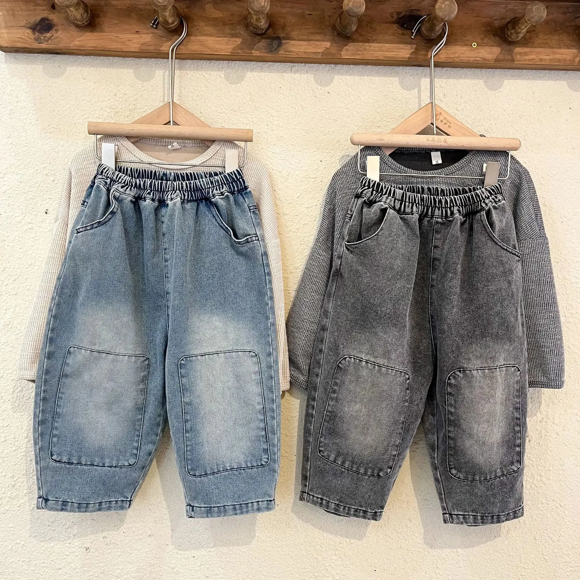 Children's Soft Jeans Korean Version Loose Fitting Boy and Girls Casual Patch Pants 2024 New Spring and Autumn Baby Trousers