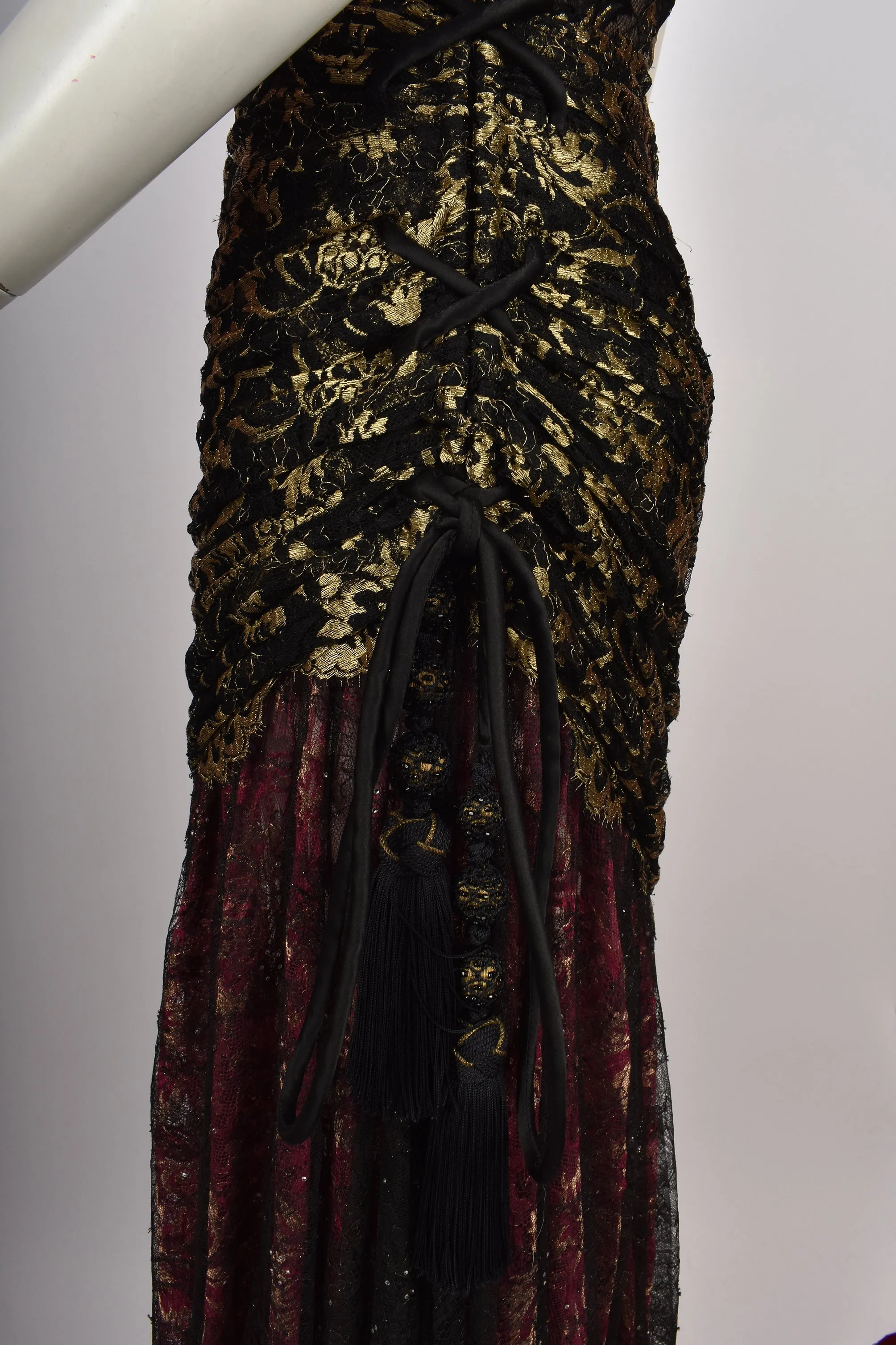 CHRISTIAN LACROIX HAUTE COUTURE A/W 1989 RUNWAY METALLIC LACE GOWN