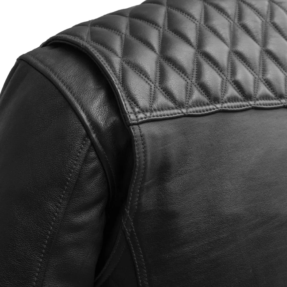 Cinder Men's Cafe Style Leather Jacket Black