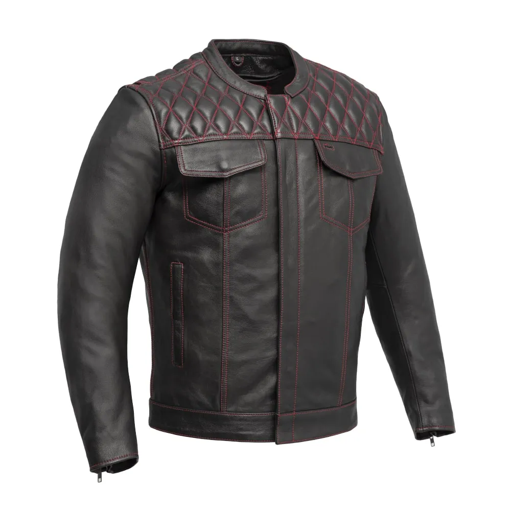 Cinder Men's Cafe Style Leather Jacket Red