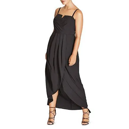 City Chic Women's Romantic Drape Maxi Dress in Black, Size 24/2XL