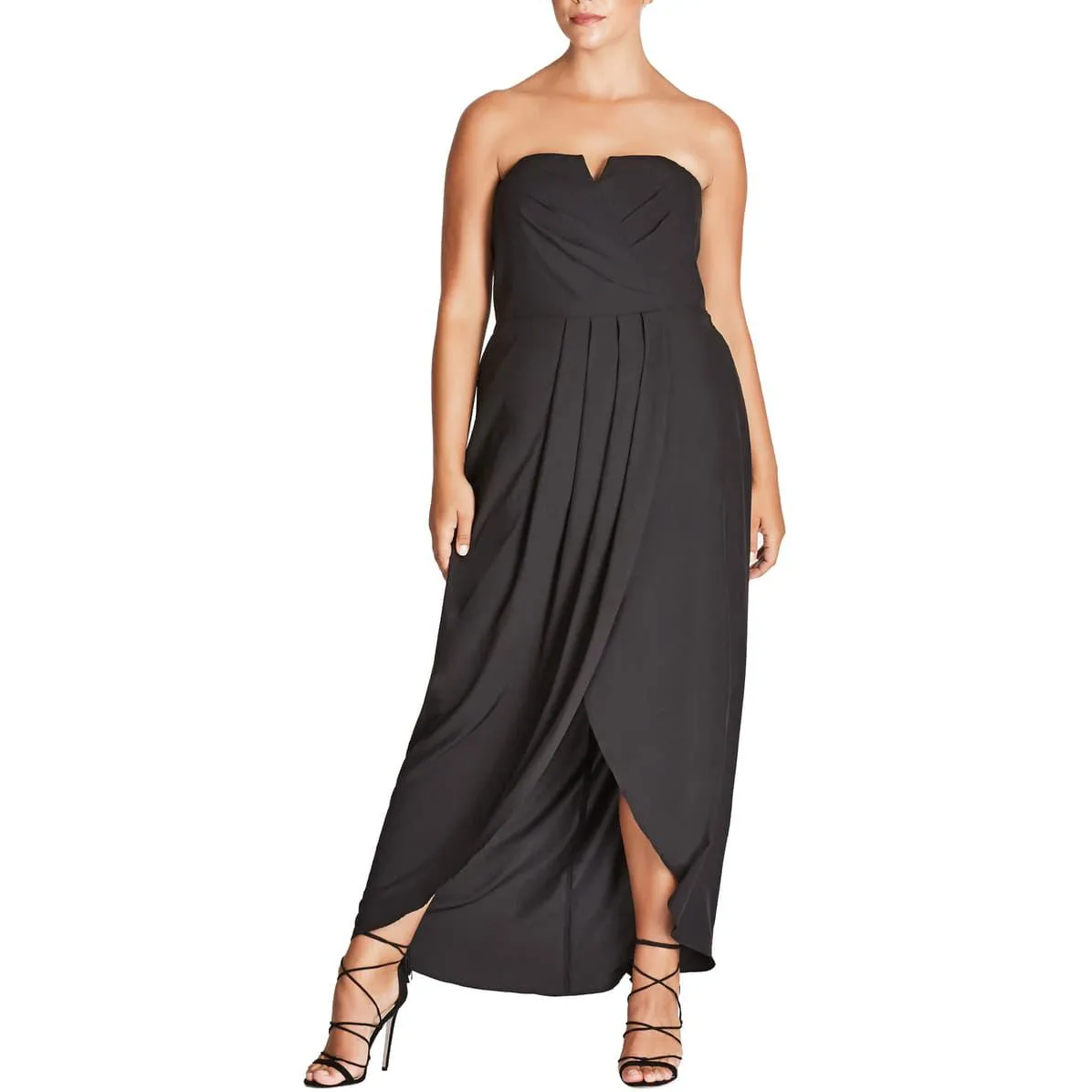 City Chic Women's Romantic Drape Maxi Dress in Black, Size 24/2XL