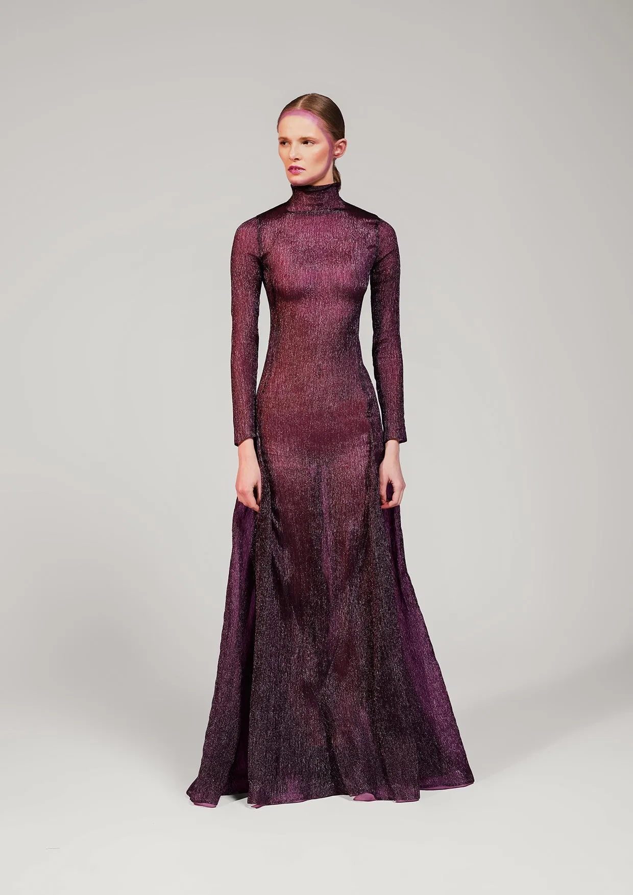 Cocoon Long-Sleeved Velvet Organza Maxi Dress