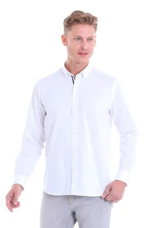 Comfort Fit Button-Down Collar Cotton White Dress Shirt