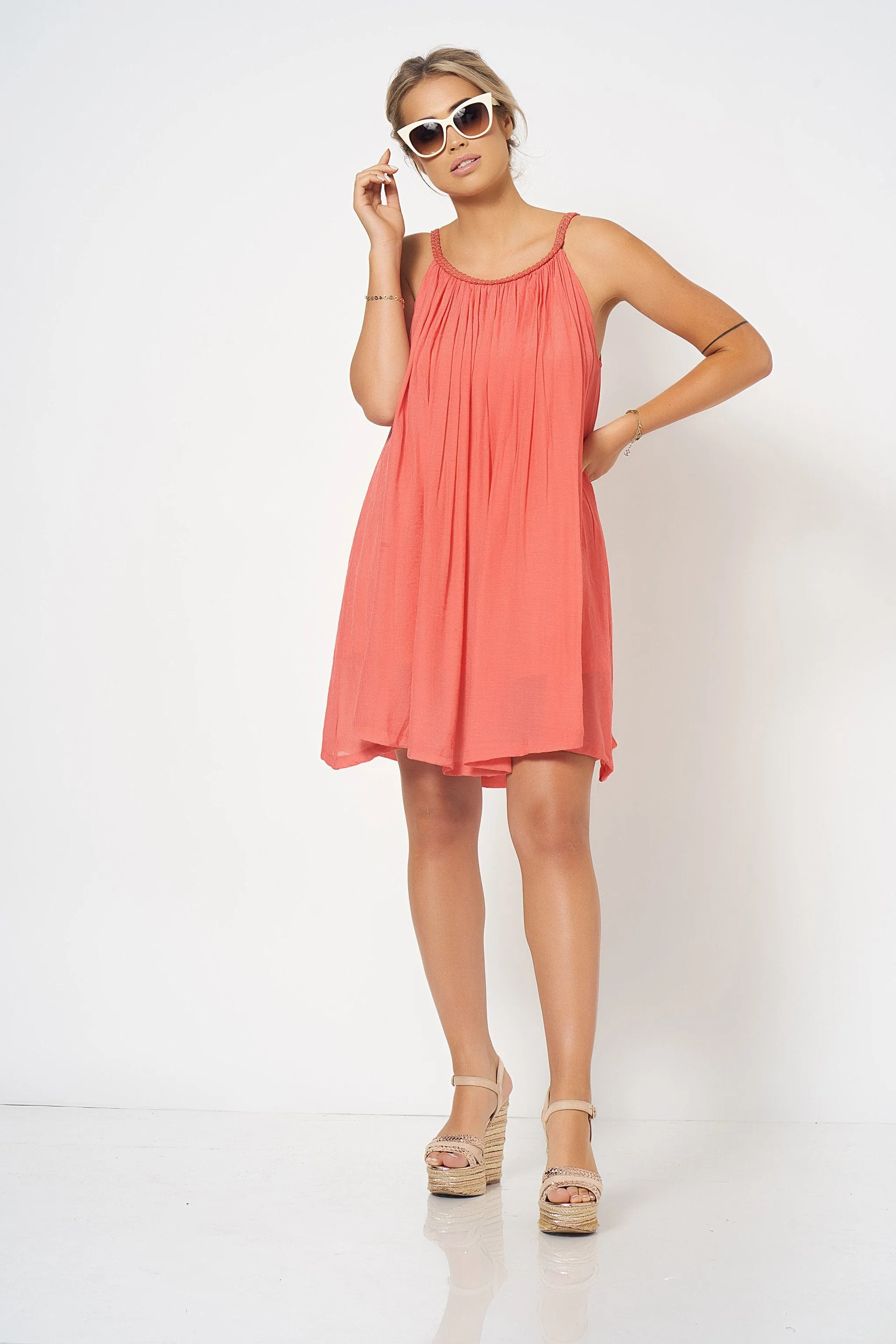 Coral Strap Detail Swing Dress