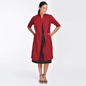 Cotton Co Ord Set For Women | Shirt & Dress | Draped Neck | Maroon & Brown