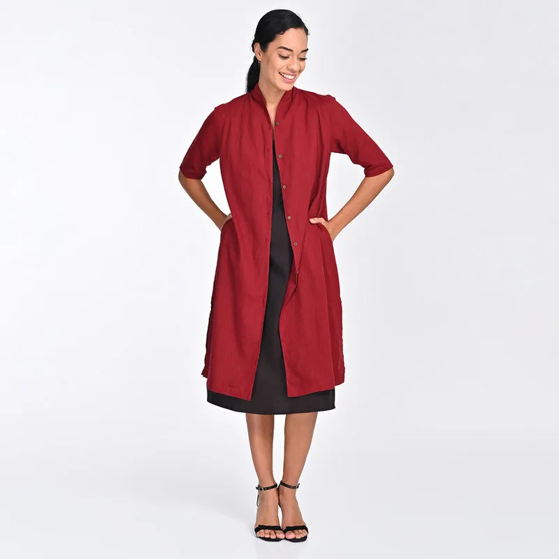 Cotton Co Ord Set For Women | Shirt & Dress | Draped Neck | Maroon & Brown