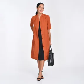 Cotton Co Ord Set For Women | Shirt & Dress | Draped Neck | Orange & Black