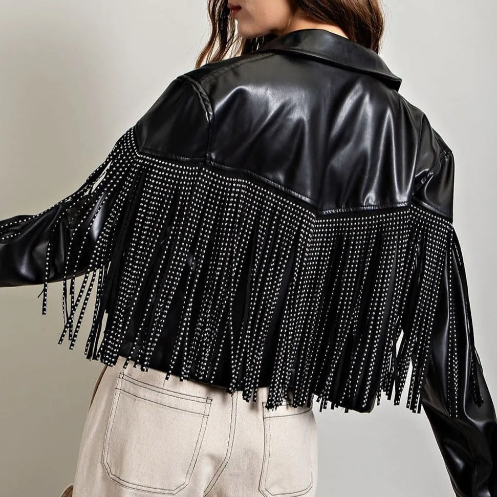 Country Sweetheart Studded Fringe Leather Jacket