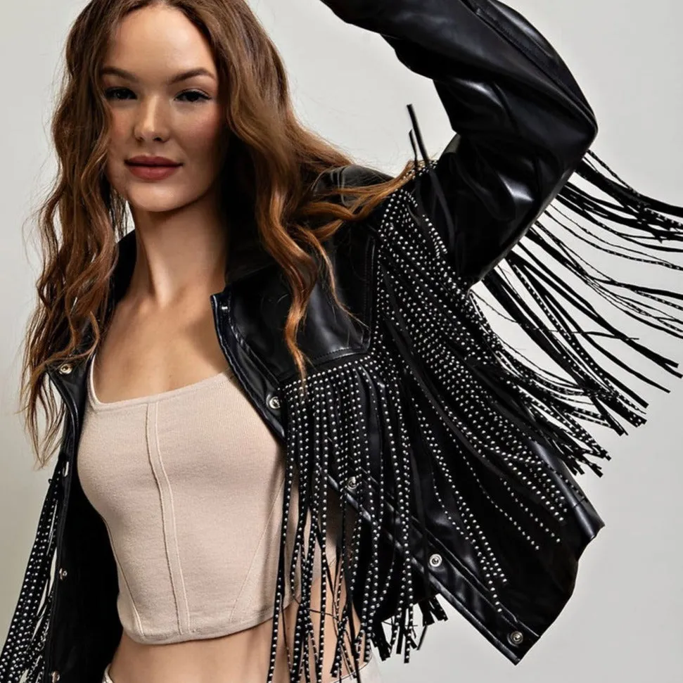 Country Sweetheart Studded Fringe Leather Jacket