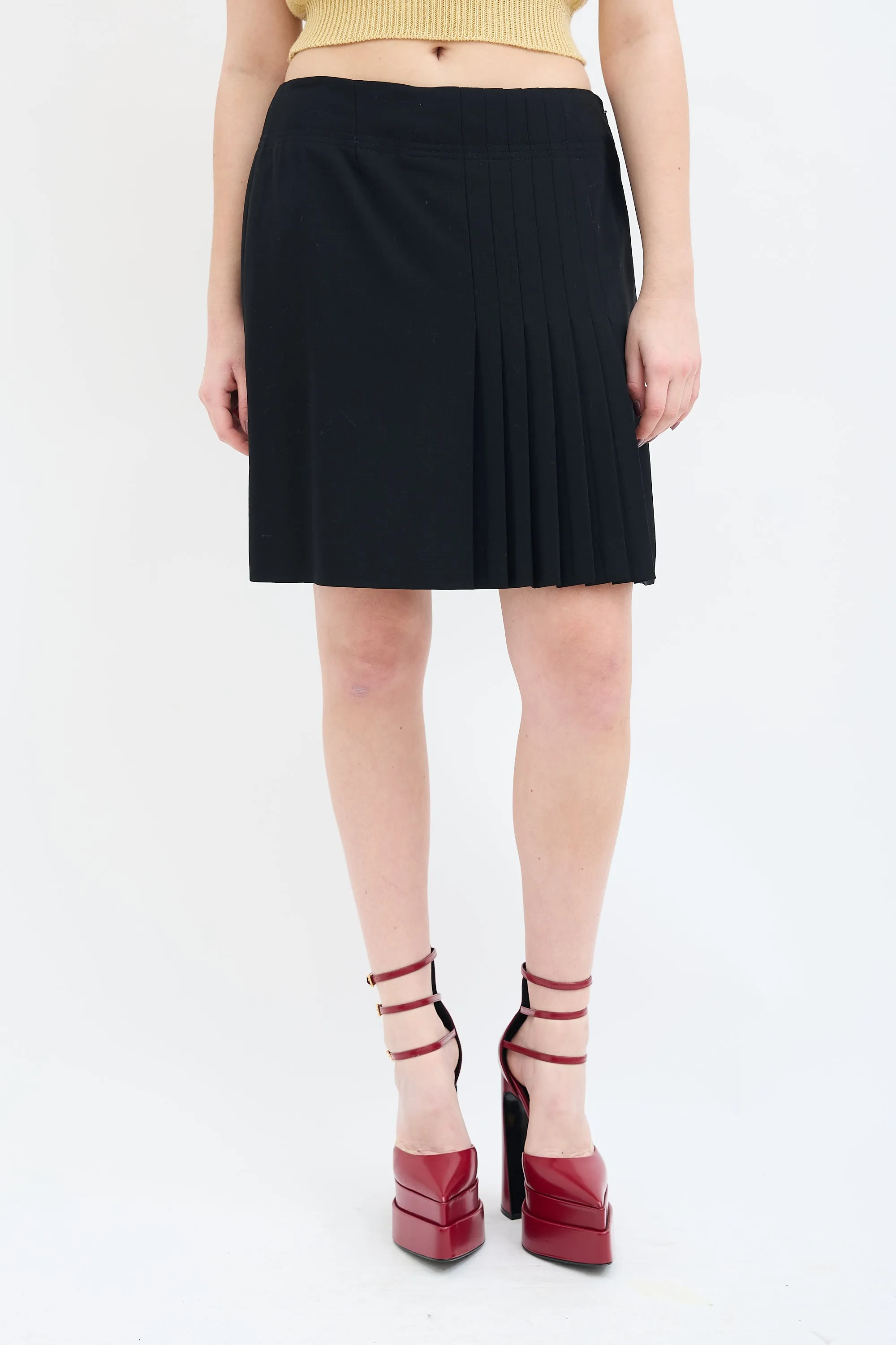 Couture Black Pleated Panel Mini Skirt