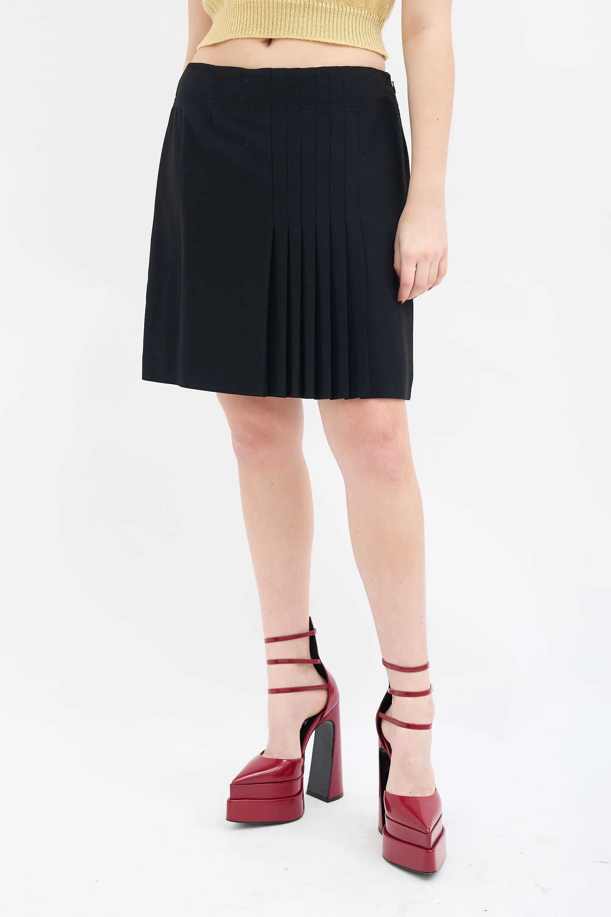 Couture Black Pleated Panel Mini Skirt