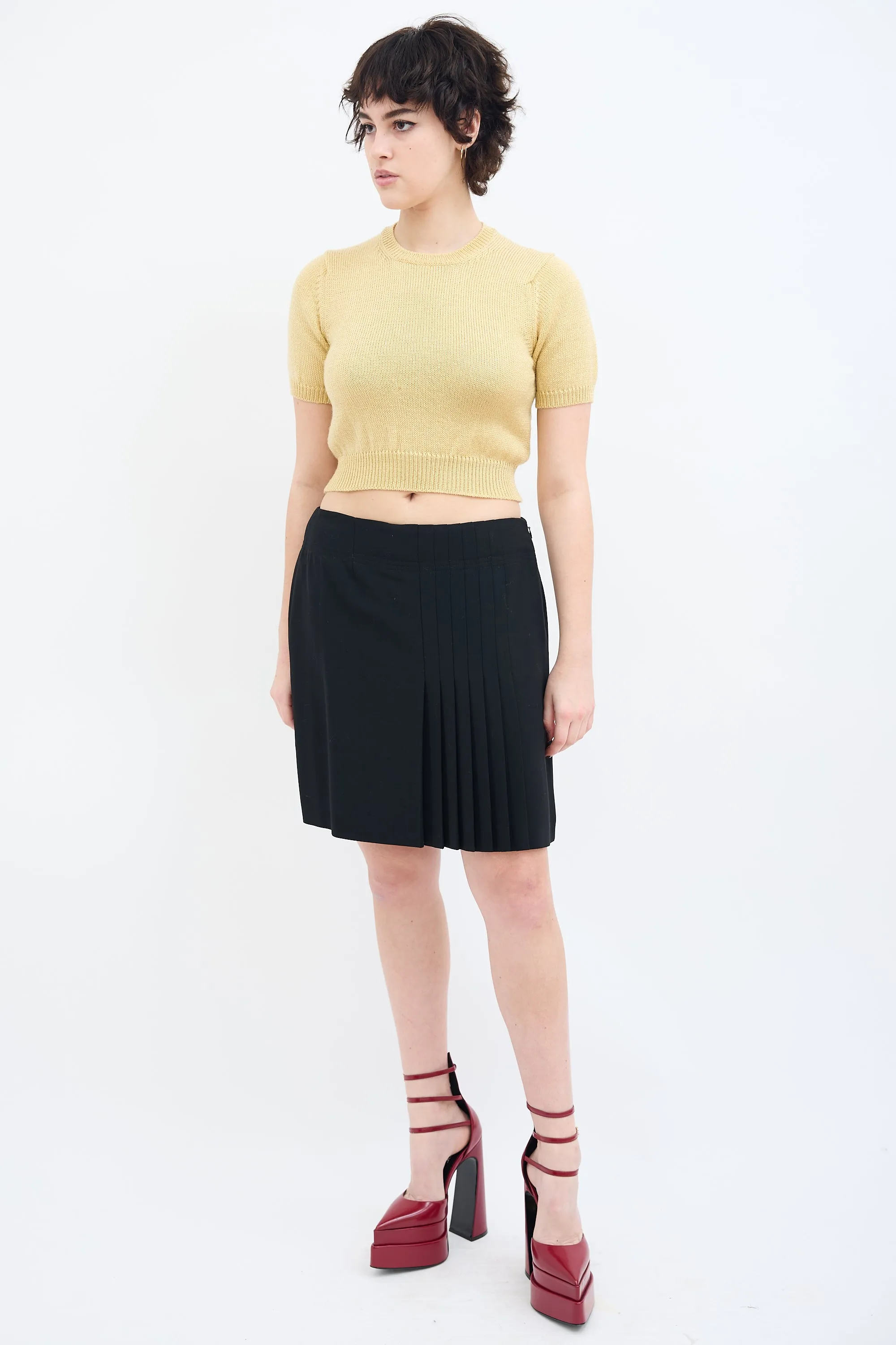 Couture Black Pleated Panel Mini Skirt