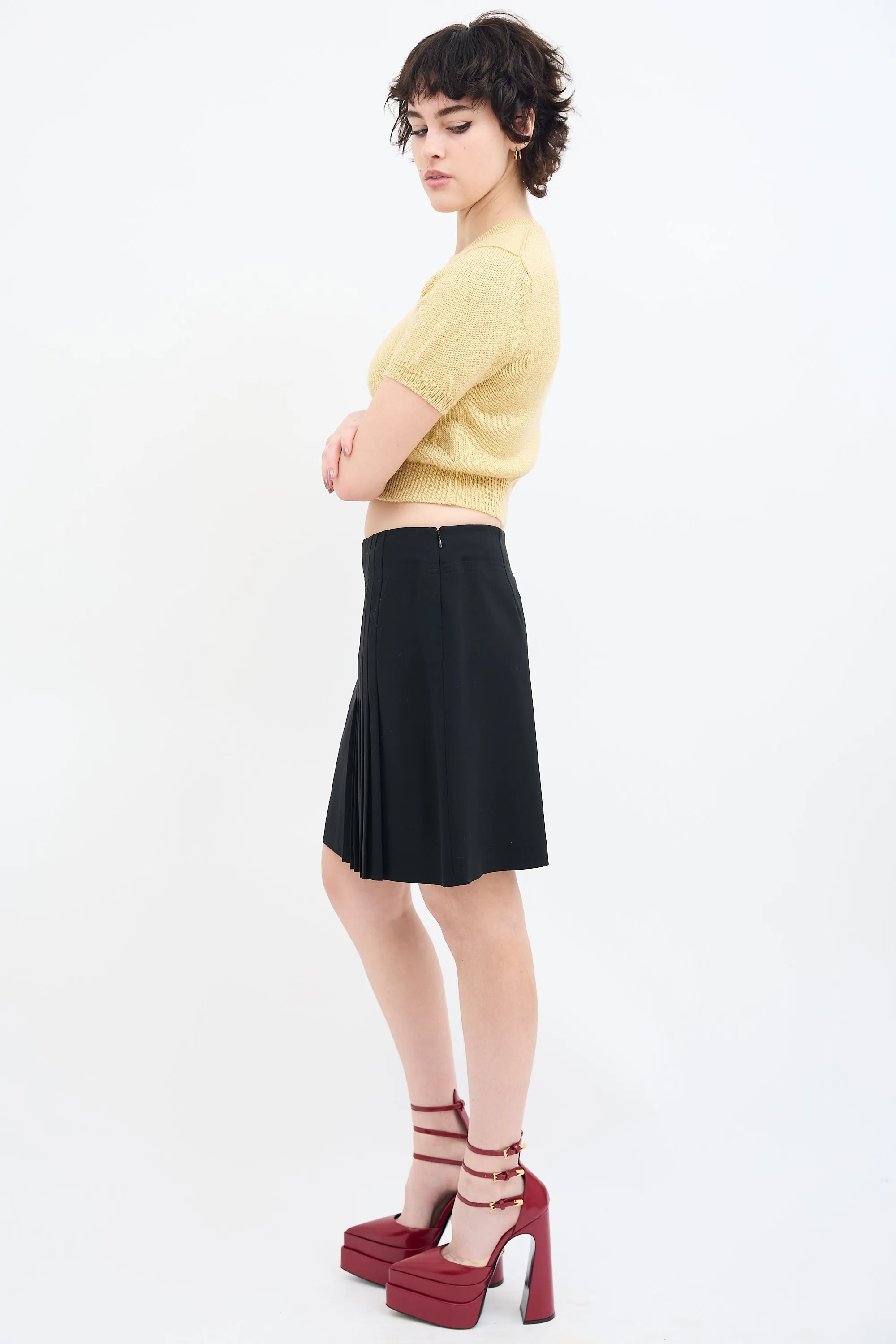 Couture Black Pleated Panel Mini Skirt