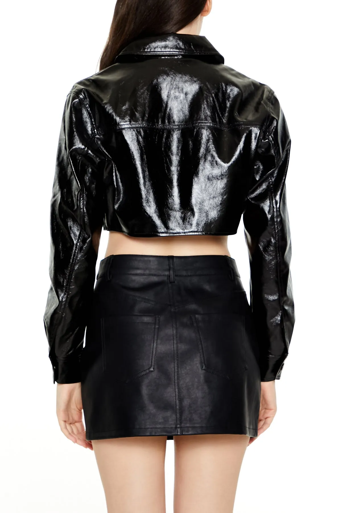 Cropped Faux Patent Leather Jacket