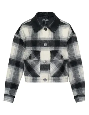 Cropped Plaid Jacket With Polyester Trim