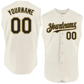 Custom Cream Black-Old Gold Authentic Sleeveless Baseball Jersey