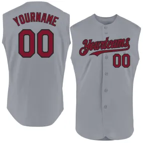 Custom Gray Crimson-Black Authentic Sleeveless Baseball Jersey