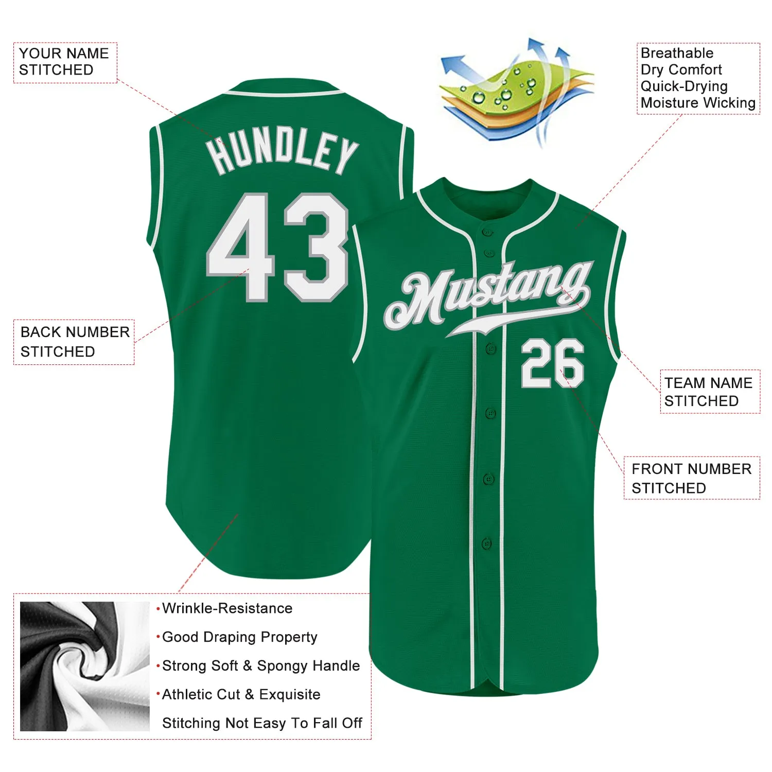 Custom Kelly Green White-Gray Authentic Sleeveless St. Patrick's Day Baseball Jersey