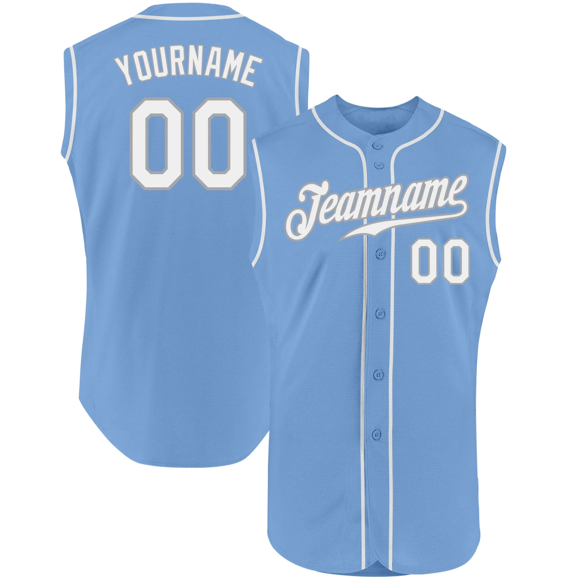 Custom Light Blue White-Gray Authentic Sleeveless Baseball Jersey