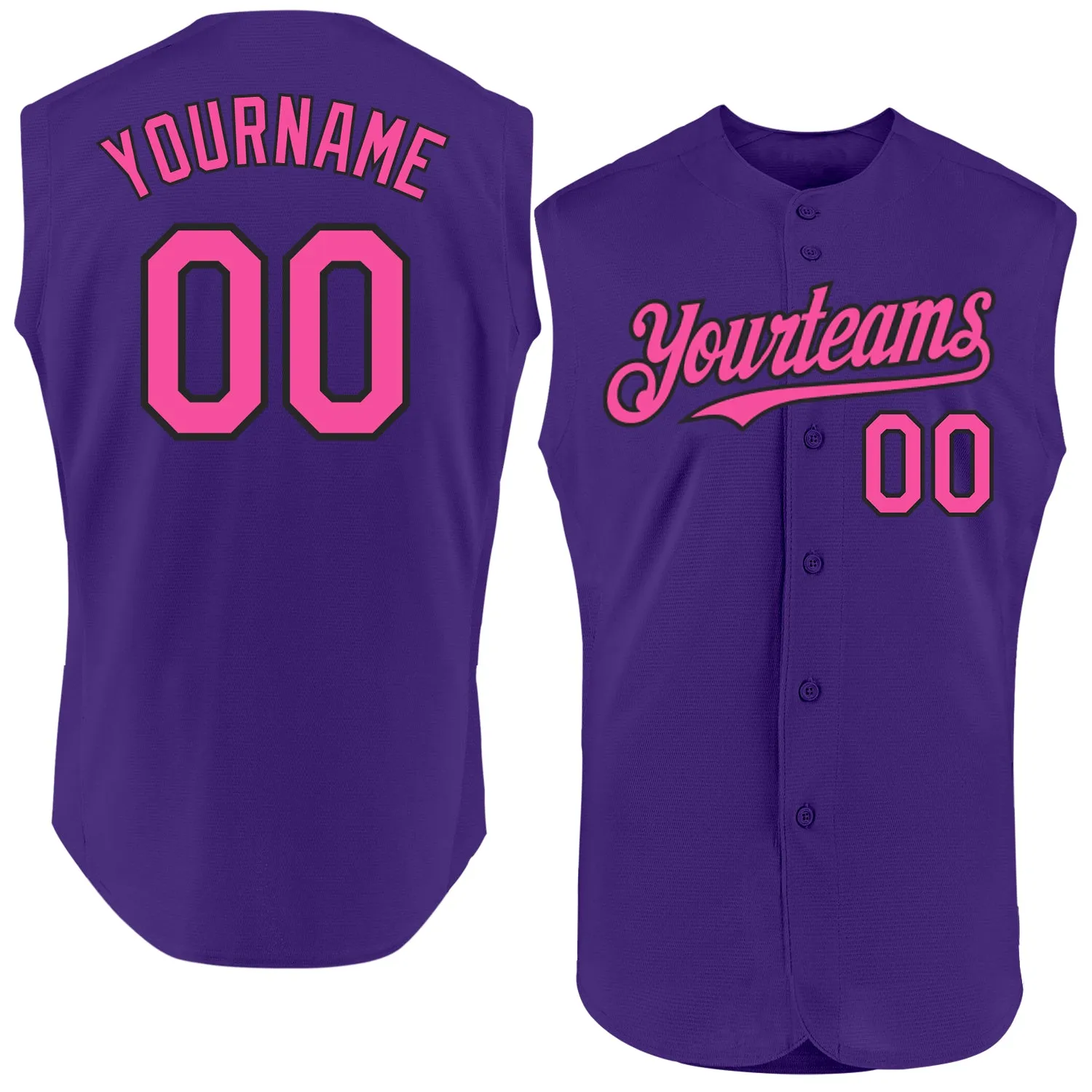 Custom Purple Pink-Black Authentic Sleeveless Baseball Jersey