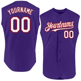 Custom Purple White-Red Authentic Sleeveless Baseball Jersey