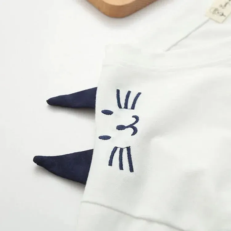 Cute Cartoon Kitty Fish Letter T-Shirt and Overalls Dress Set