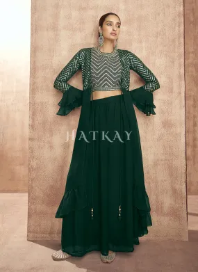 Dark Green Sequence Embroidered Palazzo Suit And Jacket