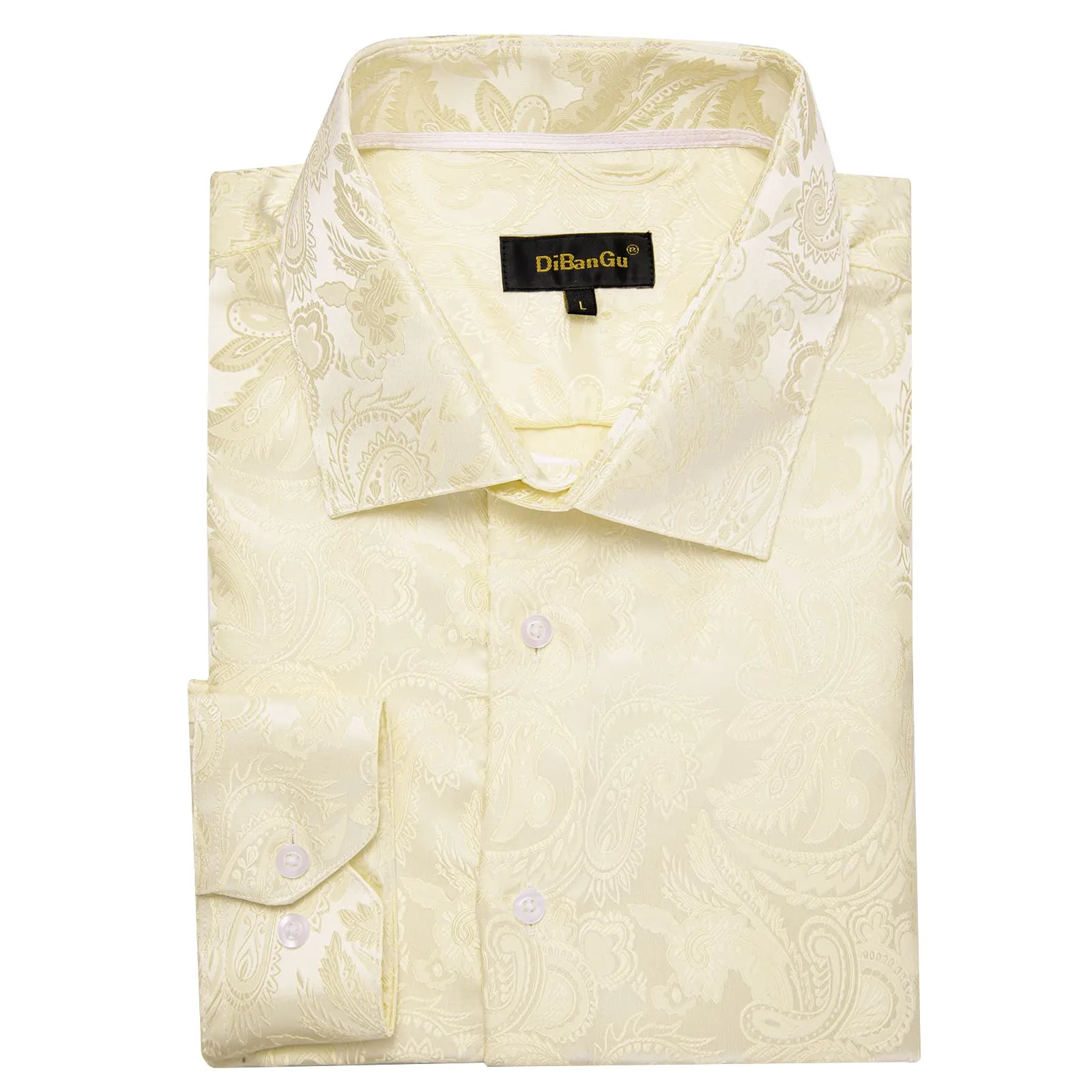 DiBanGu Dress Shirt Eggshell Yellow Paisley Button Down Long Sleeve Shirt for Men